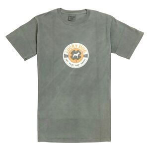 SMALL Lucky Dog Unisex Crewneck Short Sleeve Distressed Khaki Green Tee